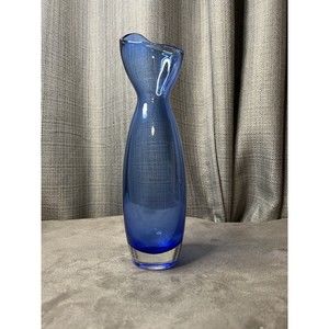 VTG Cobalt Blue Asymmetric Sommerso Art Glass Vase Murano Style 10.5”